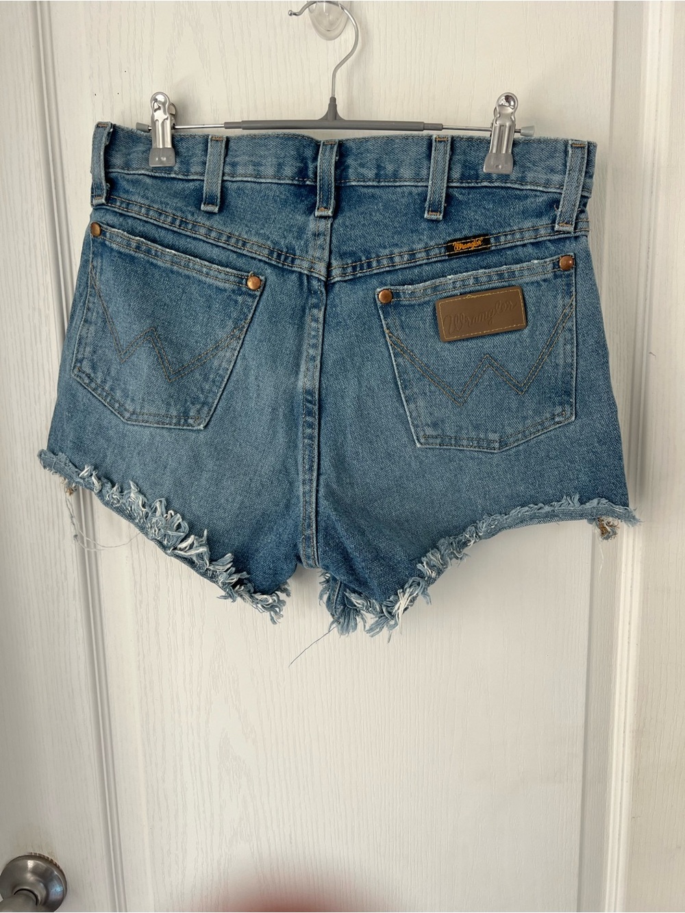 Wrangler Distressed Frayed Hem Denim Shorts - Light Blue